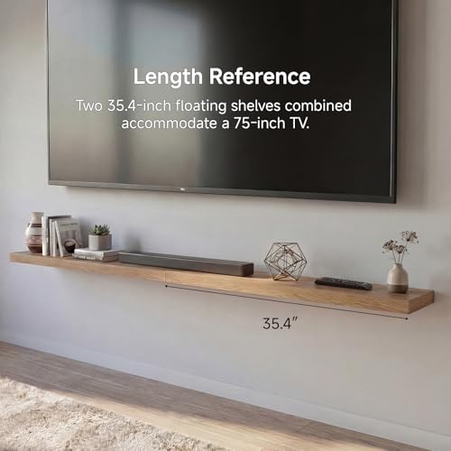 INHABIT UNION Oak Floating Shelves Set of 2，35.43in Wall Mounted Display Ledge Shelves for Bedroom, Bathroom, Living Room and Kitchen Decoration Storage - color: Oak, size: 35 Inch