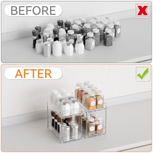Yieach 4 Pack 2 Tier Vertical Spice Rack Pull Out,10.4'' Deep Narrow Slide Out Spice Rack Organizer for Inside Cabinets,Kitchen,Pantry,Cupboard Seasoning,Can,Jar Organizer and Medicine Cabinet Storage - color: Clear-2 Drawer