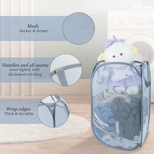 Upgraded 100L Extra Large Collapsible Laundry Hampers. Pop Up Laundry Basket Mesh with Pocket, Fold Compact, Large Hold Portable Travel Laundry Bag for Dorm Storage Bin, Grey. V - color: Grey, size: Single XL Vertical
