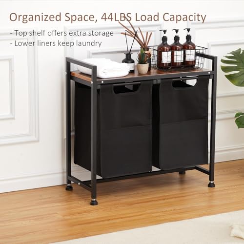 Laundry Sorter 2 Section, Laundry Hamper with Wheels, 2 × 11.5 Gal (87 L), Rolling Laundry Basket, Pull-Out and Removable Oxford Fabric Laundry Bags, Black - size: 28.6''L x 13''W x 28.4''H