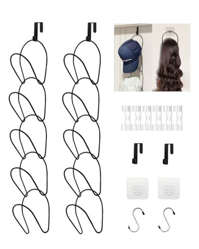 LINFIDITE 10 Pack Hat Rack Hanger Holder Organizer Closet Hanging Baseball Cap Display Storage Rack for Scarves Handbags Towels Clothes Ties Over Door Wall Mounted w Hanging Hook Black - color: 10pcs Black, size: Round Ring
