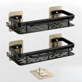 2-Pack Adhesive Shower Caddy – Rustproof Aluminum Black Shower Shelves with Towel Bars & Hooks, No Drill Bathroom Organizers and Storage, Anti-Tip Shower Organizer for Inside Shower - size: 2-Pack