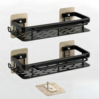 2-Pack Adhesive Shower Caddy – Rustproof Aluminum Black Shower Shelves with Towel Bars & Hooks, No Drill Bathroom Organizers and Storage, Anti-Tip Shower Organizer for Inside Shower - size: 2-Pack