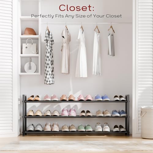 Bumusty 3-Tier Long Expandable Shoe Rack for Closet, 18"-44" Adjustable Shoe Rack for Entryway, 15-18 Pairs Large Shoe Organizer Shelf Storage, Sturdy Metal, Black - color: Black, size: 3-Tier