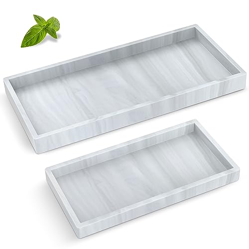 Bathroom Counter Tray,EG-SIPRO High-Grade Thickened Silicone Bathroom Vanity Tray,Shatterproof Durable Rectangle Bathroom Tray Soap Dispenser Tray for Bathroom Countertop,Small+Large (EGTRAY) - color: Marble Pattern, size: 7.8" x 3.9" x 0.8" + 10.6" x 5.1