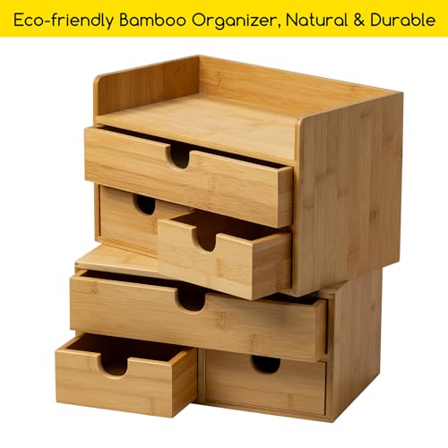 MEEDEN Bamboo Desk Organizer with Drawers: Desktop Storage Container with Shelf - Tabletop Storage Organization Box for Office Home Toiletries Supplies - color: 3 Drawers with shelf