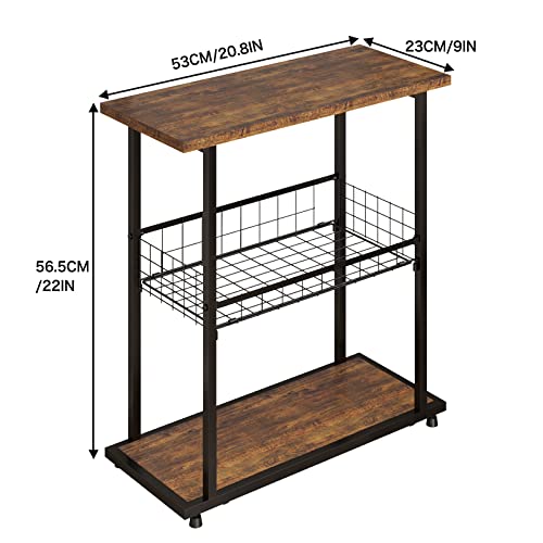 PROXRACER Side Table, 3-Tier End Table, Narrow Sofa Table Bedside Table, Small Nightstand with Storage Shelf for Living Room, Study, Bedroom, Rustic Brown - color: Brown, size: No Fence