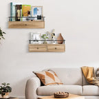 dreampossible 2-Pack Rustic Floating Shelves with Drawer, Wall Mounted Bathroom Shelf, 15.8 Inch Long, Brown Wood & Metal, 30 lbs Capacity - color: Brown, size: 15.8 Inch Long