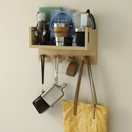 Entrance Coat Rack ，Coat Hooks, Wall-Mounted Wooden Hook Rack, Wall-Mounted Shelves are Very Suitable (Oak Color Finish-B-1) - style: Oak color finish-B-1