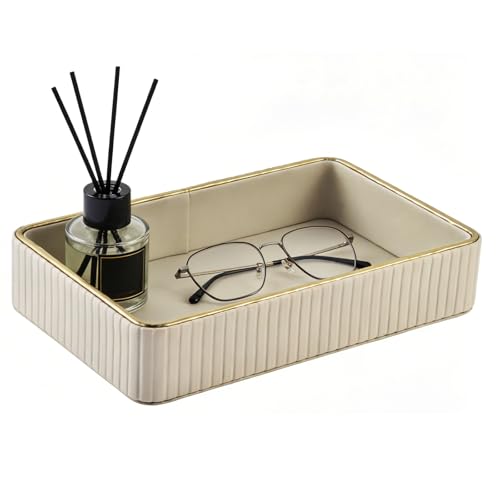 PU Leather Valet Tray,Desk Organizer Tray Nightstand Organizer Trinket Dish Storage Key Bowl Decorative Trays for Phone Wallet Jewelry Watch,Bathroom Bedroom Perfume Vanity Trays,Beige - color: Beige