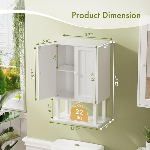 AmazerBath Bathroom Wall Cabinets, Bamboo Over The Toilet Storage Cabinet with Adjustable Shelves, Wall Mounted Medicine Cabinets with 2 Doors for Small Spaces, White, 9.0 x 15.7 x 23.8 Inches