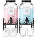FillTouch 2 Pack 1 Gallon/128 oz Glass Laundry Detergent Dispenser, 3.8 L Liquid Soap Dispenser with Stand, Measuring Cup and Label, Fabric Softener, Liquid Bleach Container, Laundry Room Organization