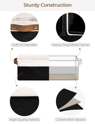 StorageWorks Narrow Storage Bins, Small Basket for Closet and Shelves, Fabric Organizer with Handles, Toilet Paper Storage, Black and White, 2-Pack - color: Black and White, size: 15"L x 6"W x 5"H