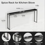 Bumusty Adjustable Stove Top Shelf – Expandable 4-Level Spice Rack and Kitchen Countertop Organizer, Anti-Slip Metal, 27"–33" Length, 11"–14" Height, Black