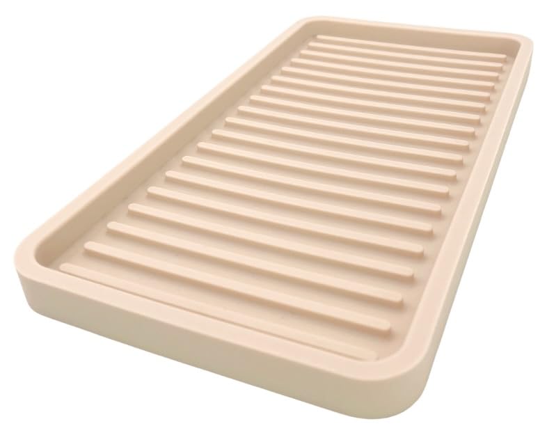 Happitasa Silicone Kitchen Sink Organizer Tray, Sponge Holder and Countertop Protector | Bathroom and Kitchen Soap Dish and Dispenser Tray (Sand Dollar, 10"x5.25") - color: Sand Dollar, size: 10"x5.25"