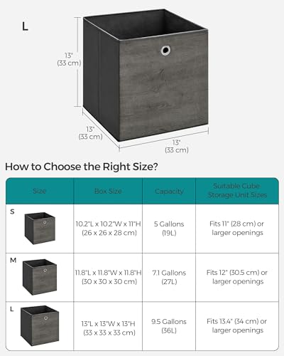 SONGMICS Storage Cubes, Set of 6 Storage Bins with Handles, Foldable Oxford Fabric and Non-Woven Fabric Storage Boxes, 13 x 13 x 13 Inches, Fit Cube Storage Unit, Misty Gray URFB133G01 - color: Misty Gray, size: 6 Pack (13"L x 13"W x 13"H)