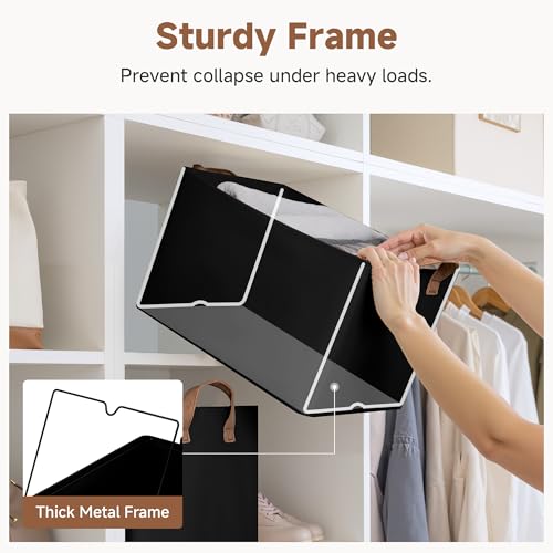StorageWorks Storage Bins, Fabric Storage Bins for Shelves, Large Storage Baskets with Metal Frame, Closet Baskets and Bins with Handles, Black, 2-Pack - color: Black, size: 16 ½" L x 12" W x 10 ¼" H