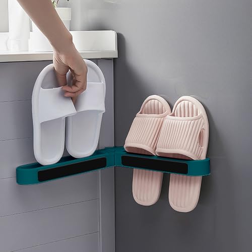 Multi-Functional Wall Mounted Storage Rack Foldable Shoe Holder for Bathroom and Entryway Space Saving Organizer(Green) - color: Green, size: 53X5.5