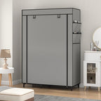 Calmootey Portable Closet Organizers, Clothing Storage, Wardrobe with 6 Shelves and Hanging Rod, Non-Woven Fabric Cover with 4 Side Pockets, Grey - color: Grey