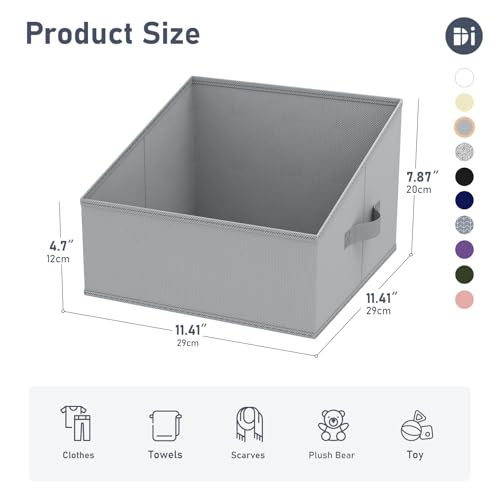 DIMJ Storage Bins for Closet, Trapezoid Storage Bins with Front Handle, Fabric Storage Baskets for Shelves, Line Closet Organizers for Toys, Boooks, Clothes, 6 Packs (Grey) - color: Gray, size: 6 Bins 11.4"x11.4"x7.8"