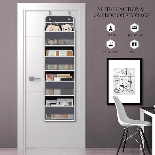 TYMENSH Over The Door Hanging Organizer with 4 Large Pockets – Closet, Bathroom, Nursery, Bedroom, Dorm Storage for Toys, Cosmetics, and Baby Essentials, Gray - color: Grey