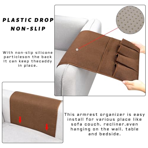 NB Sofa Armrest Organize Remote Holder Bedside Caddy Organizer With 5 Pockets, Non-Slip Couch Remote Control Holder Couch Armchair Caddy Accessories (Brown, 35''x18'') - color: Brown, size: 35''x18''
