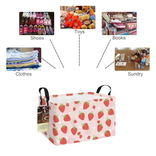 HUNRUNG Rectangle Storage Basket Cute Canvas Organizer Bin for Pet/Children Toys, Books, Clothes Perfect for Rooms/Playroom(REC-Pink Strawberry) - color: REC-Pink Strawberry