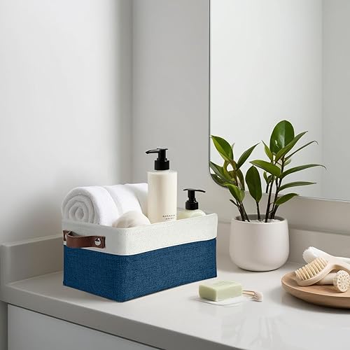 DECOMOMO Small Storage Basket, Closet Storage Bins, Baskets for Organizing Shelves (Navy Blue & White, Small - 6 Pack) - color: Blue Navy and White, size: Small/6P