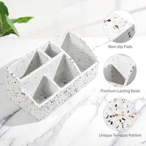Luxspire Bathroom Counter Organizer, Toothbrush Holder for Bathroom 5 Slot, Large Bathroom Countertop Organizer Storage Bathroom Accessories for Toothbrush Toothpaste, Terrazzo - color: Terrazzo, size: 5 Slots