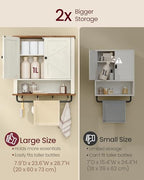VASAGLE LIRY Collection - Bathroom Wall Cabinet, Farmhouse Wall-Mounted Medicine Storage Cabinet with 2 Barn Doors, Adjustable Shelf, Towel Bar, 7.9 x 23.6 x 28.7 Inches, Rustic White UBBK131W01S - size: 7.9"D x 23.6"W x 28.7"H