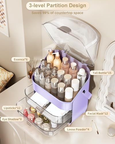 Makeup Organizer Countertop, Skincare Holder Bathroom Counter Organizer, Storage Box Cosmetic Display Cases, Teen Girl Gifts Make up Organizers for Vanity, Dresser (Purple) - color: Purple