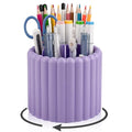 Anyoifax 360° Rotating Pen Holder 7 Slots Desk Organizer Removable Pencil Cup Plastic Art Supplies and Accessories Desktop Storage Box Caddy for Office, School, Home (Purple) - style: Stripe Purple