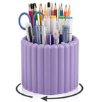 Anyoifax 360° Rotating Pen Holder 7 Slots Desk Organizer Removable Pencil Cup Plastic Art Supplies and Accessories Desktop Storage Box Caddy for Office, School, Home (Purple) - style: Stripe Purple