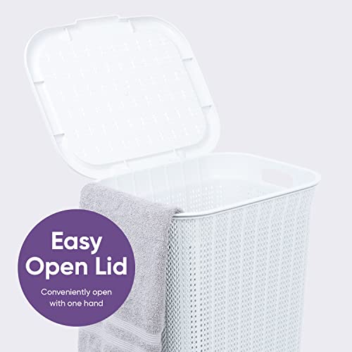 Wicker Laundry Hamper With Lid 50 Liter - White Laundry Basket 1.40 Bushel Durable Bin With Cutout Handles - Easy Storage Dirty Cloths in Washroom Bathroom, Or Bedroom. By Superio - color: White, size: 3-pack