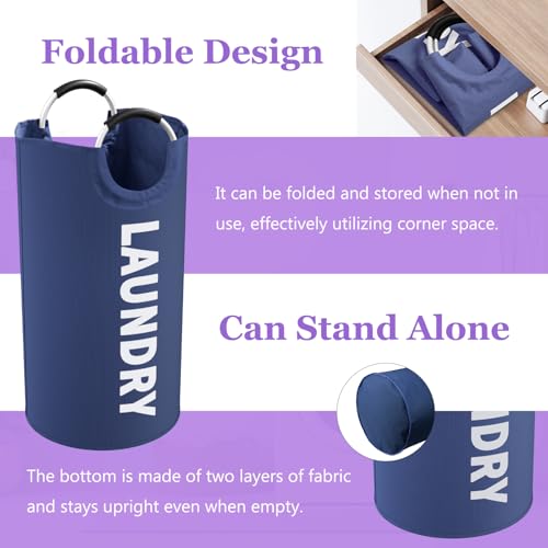 2Pack 95L Big Clothes Hamper for Family, Collapsible Laundry Baskets with Handles, Dirty Clothes Bin Stand Up Well, Toteable Laundry Bag for Bathroom, Travel, Grey/Navy Blue - color: Grey + Navy Blue, size: L-95L