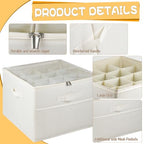 Fabric Shoe Bins with Side Mesh Pocket, Foldable Shoe Storage Organizer Box with Adjustable Dividers Clear Cover Handles Zippers, Stackable Storage Container Box for Closet, Max 16 Pairs, Beige