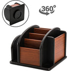 DEAYOU Wood Rotating Remote Caddy, Spinning Remote Control Holder for Table, 6-Compartment Wooden Revolving Office Supplies Desktop Storage Organizer for Pen, Pencil, Mail, Desk, Home, Living Room