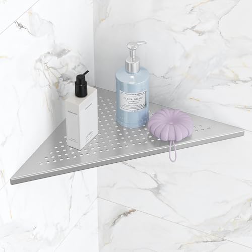 Qeke Bathroom Corner Shelf, Recessed 12" Shower Shelf Caddy, SUS304 Stainless Steel Shelf Wall Mount Triangular, No Drilling, Brushed Nickel - color: Brushed Nickel, size: 12"- 1 Pack