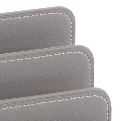 OSCO Faux Leather Mail Sorter & Envelope Organiser – Desk File Storage Stand with Display Slots – Modern Letter Holder Tray Minimalist Home & Office – Grey - color: Gray