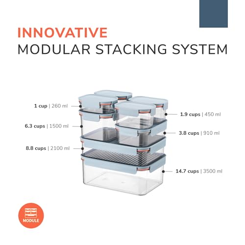 LocknLock Modular Plus Airtight Food Storage Containers, 10-Piece Set, BPA-Free, Modular Stacking, Tritan, Navy - color: Navy, size: 10 set (5 containers & 5 Lids)