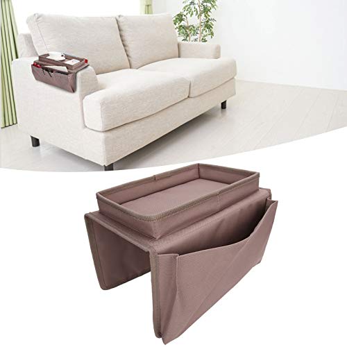 Sofa Armrest Organizer Caddy, 4 Pockets Couch Armchair Caddy TV Remote Control Holder Armchair Couch Bag with Cup Holder Tray for Snacks Glasses Smartphone Magazines(11.8x7.1x7.1in-Brown)