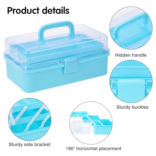 Craft Organizers Plastic Tool Box with Handle 3-Layer for Sewing Supplies, Medicine, Art Supplies, Nails and Hair Accessories 12.5inch (Blue) - color: Blue