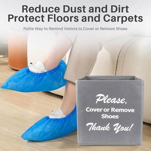 Opret Large Shoe Cover Box Grey, Real Estate Agent Supplies, Disposable Shoe Cover Dispenser Box for Open House, Please Cover or Remove Shoes, Foldable Storage Bin for Bootie - color: Grey