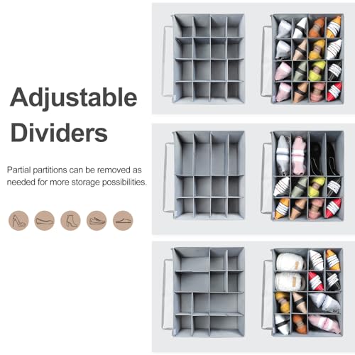 TOPIA HOME Shoe Organizer for Closet 2 Pack, Foldable Shoe Box with Adjustable Dividers and Clear Cover, Space Saving Shoe Storage Organizer Cabinet with Reinforced Handles, Fits 32 Pairs, Gray, TP12G - color: Gray-2Pack, size: Large(20.87''L x 16.54''W x