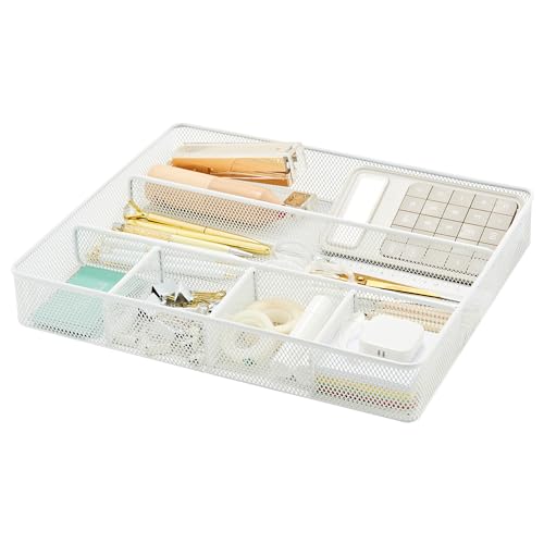 Annova Desk Top Organizer Tray for Office Organization - Metal Mesh - Storage Tray with Dividers for Pens, Desktop Accessories, Bathroom, Kitchen, Makeup and Office Supplies (Large, White) - color: White, size: Large