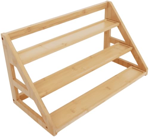 3 Tier Bamboo Spice Rack Organizer for Cabinet - Seasoning Rack Fits 24 Spice Jars, 17.5” Wide Countertop & Cabinet Organizer for Kitchen Organization