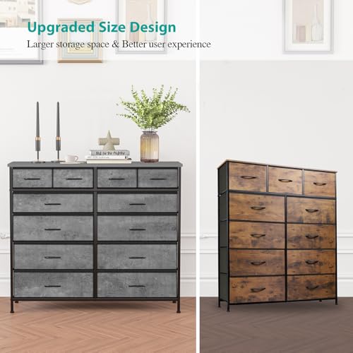 VASICAR Gray Dresser for Bedroom with 12 Deep Drawers, Wide Chest of Drawers, Wood Top TV Stand, Tall Fabric Storage Cabinet for Closet, Nursery, Kid's Room - color: Carbon Grey