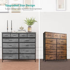 VASICAR Gray Dresser for Bedroom with 12 Deep Drawers, Wide Chest of Drawers, Wood Top TV Stand, Tall Fabric Storage Cabinet for Closet, Nursery, Kid's Room - color: Carbon Grey