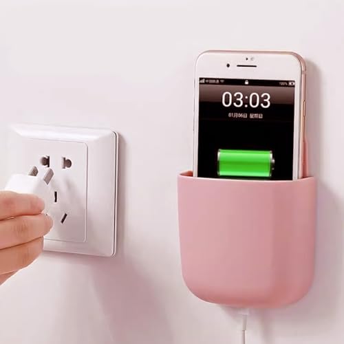 1Pcs Multi-Purpose Adhesive Wall Mounted Storage Box No-Drill Plastic Organizer for Remote Control Phone and Small Items Compact Space Saving Design(Pink) - color: Pink