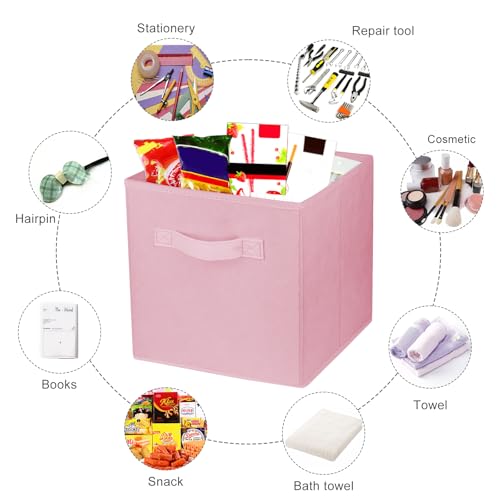 2 Pcs Storage Cubes, 10.5 Inch Collapsible Storage Bins, Fabric Foldable Bins for Organization, Durable Storage Bins for Closet, Shelves, Offices (Pink) - color: Pink
